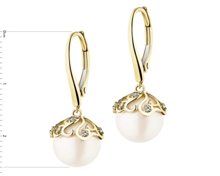 Kolczyki z żółtego złota z diamentami i perłami - próba 585