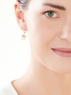 Kolczyki z żółtego złota z diamentami i perłami - próba 585