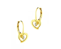 Kolczyki z żółtego złota z diamentami - serca - 0,01 ct - próba 375