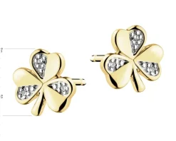 Kolczyki z żółtego złota z diamentami - koniczyny - 0,01 ct - próba 375