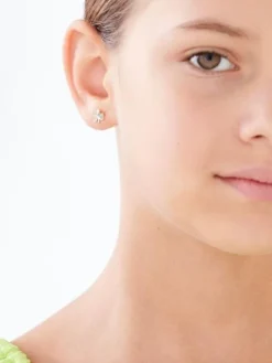 Kolczyki z żółtego złota z diamentami - koniczyny - 0,01 ct - próba 375