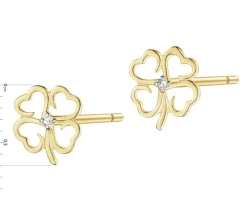 Kolczyki z żółtego złota z diamentami - koniczyny - 0,007 ct - próba 585