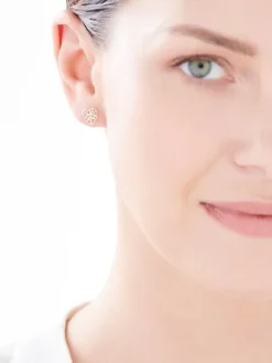 Kolczyki z żółtego złota z diamentami - serca, drzewka - 0,01 ct - próba 585