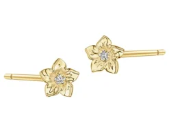 Kolczyki z żółtego złota z diamentami - kwiaty - 0,008 ct - próba 375