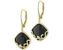 Kolczyki z żółtego złota z diamentami i onyksami - próba 585