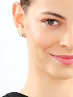 Kolczyki z żółtego złota z diamentami i szmaragdami - próba 585