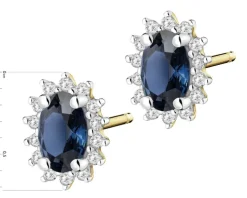 Kolczyki z żółtego złota z diamentami i szafirami - próba 585