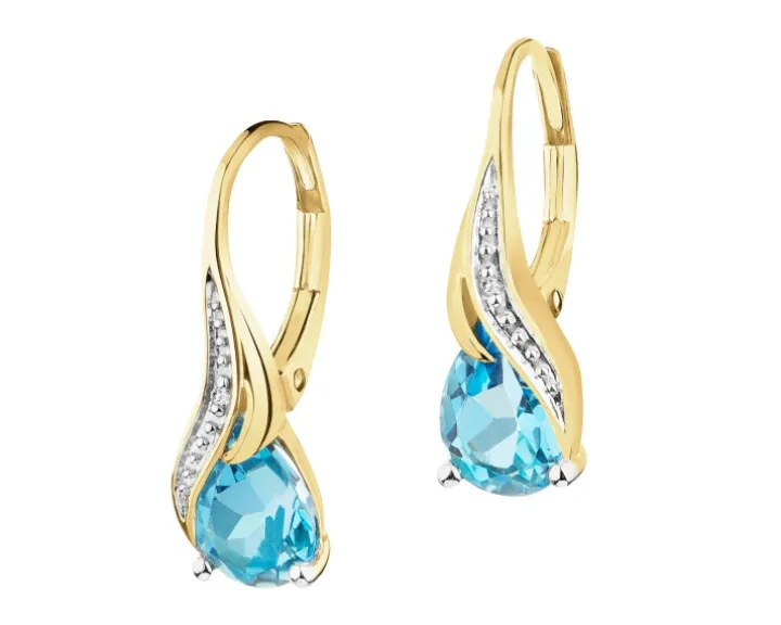 Kolczyki z żółtego złota z diamentami i topazami - próba 375