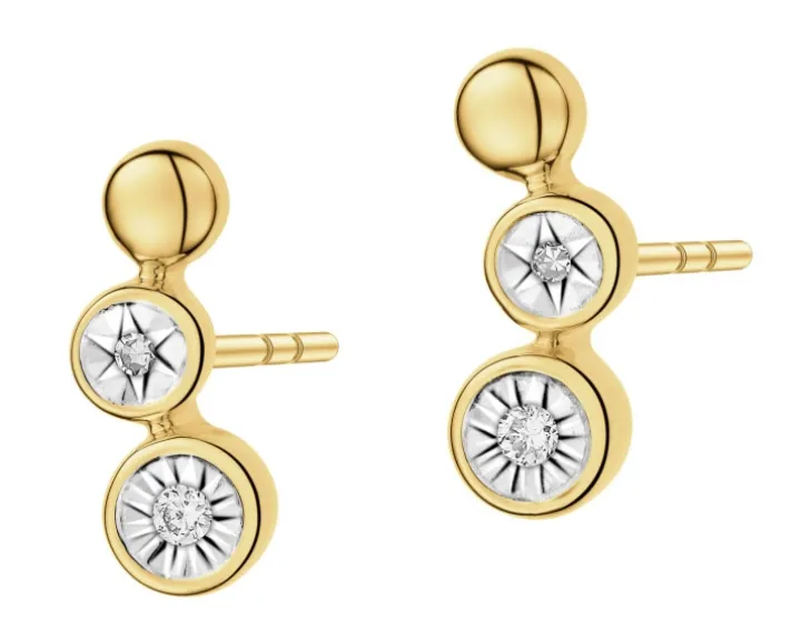 Kolczyki z żółtego złota z diamentami - 0,03 ct - próba 375