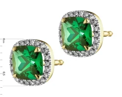 Kolczyki z żółtego złota z diamentami i szmaragdami syntetycznymi - próba 375