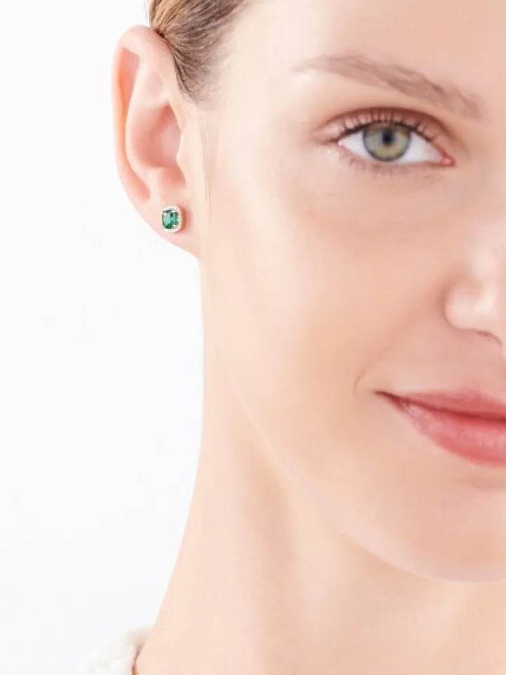 Kolczyki z żółtego złota z diamentami i szmaragdami syntetycznymi - próba 375