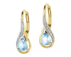 Kolczyki z żółtego złota z diamentami i topazami - próba 375