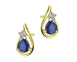 Kolczyki z żółtego złota z diamentami i szafirami - próba 585