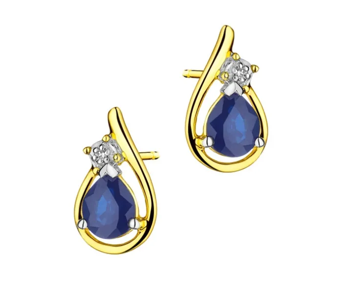 Kolczyki z żółtego złota z diamentami i szafirami - próba 585