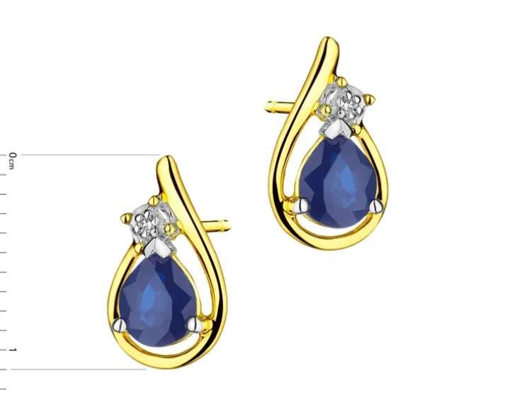 Kolczyki z żółtego złota z diamentami i szafirami - próba 585