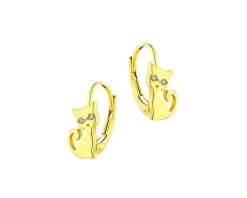 Kolczyki z żółtego złota z diamentami - koty - 0,01 ct - próba 375