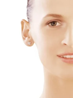 Kolczyki z żółtego złota z diamentami - kwadraty - 0,15 ct - próba 585