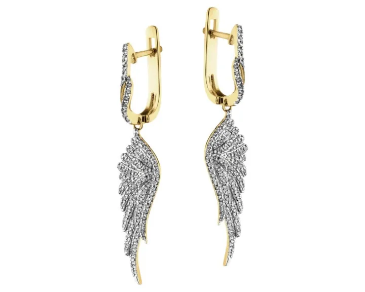 Kolczyki z żółtego złota z diamentami - skrzydła - 0,42 ct - próba 585