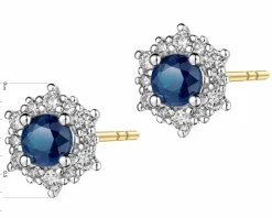 Kolczyki z żółtego złota z diamentami i szafirami - próba 585