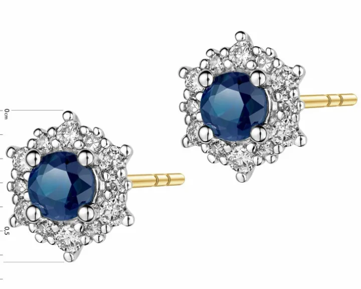 Kolczyki z żółtego złota z diamentami i szafirami - próba 585