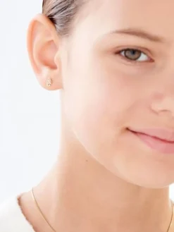 Kolczyki z żółtego złota z diamentami - aniołki, serca - 0,006 ct - próba 375