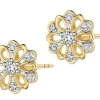 Kolczyki z żółtego złota z diamentami - kwiaty - 0,10 ct - próba 585