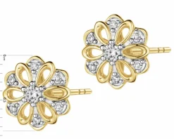 Kolczyki z żółtego złota z diamentami - kwiaty - 0,10 ct - próba 585