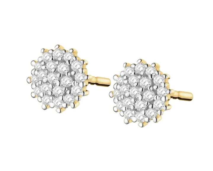 Kolczyki z żółtego złota z diamentami - 0,08 ct - próba 585