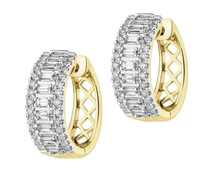 Kolczyki z żółtego złota z diamentami - koła - 0,66 ct - próba 585