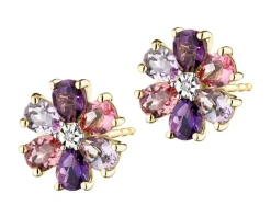 Kolczyki z  żółtego złota z diamentami, ametystami i turmalinami - próba 375
