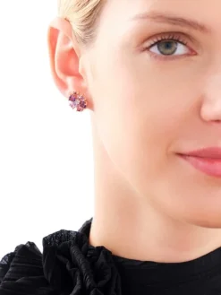 Kolczyki z żółtego złota z diamentami, ametystami i turmalinami - próba 375