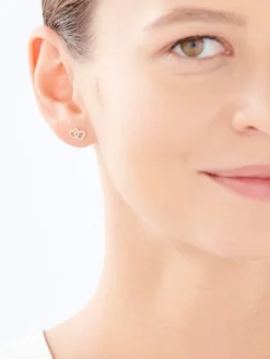 Kolczyki z żółtego złota z diamentami - serca - 0,06 ct - próba 375