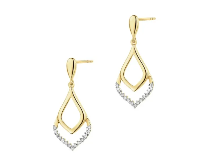 Kolczyki z żółtego złota z diamentami - 0,10 ct - próba 585