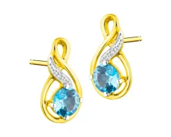 Kolczyki z żółtego złota z diamentami i topazami - próba 585