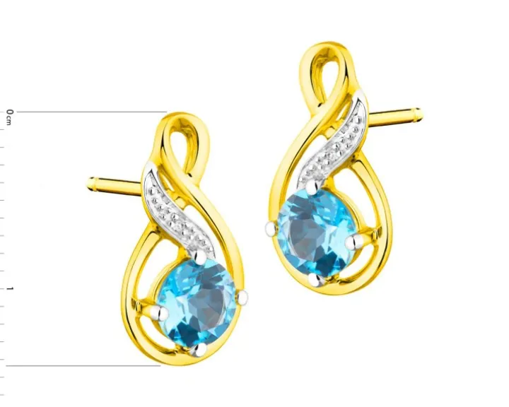 Kolczyki z żółtego złota z diamentami i topazami - próba 585