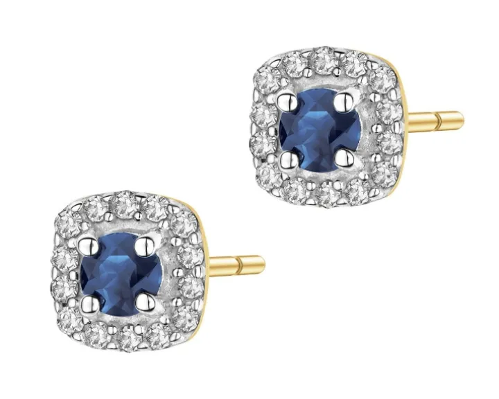 Kolczyki z żółtego złota z diamentami i szafirami - próba 585