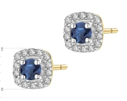 Kolczyki z żółtego złota z diamentami i szafirami - próba 585