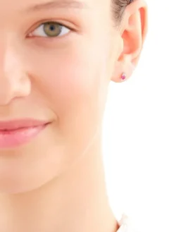 Kolczyki z żółtego złota z diamentami i rubinami syntetycznymi - próba 375