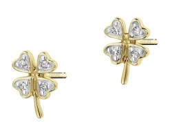 Kolczyki z żółtego złota z diamentami - koniczyny - 0,02 ct - próba 375