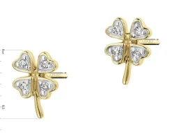 Kolczyki z żółtego złota z diamentami - koniczyny - 0,02 ct - próba 375