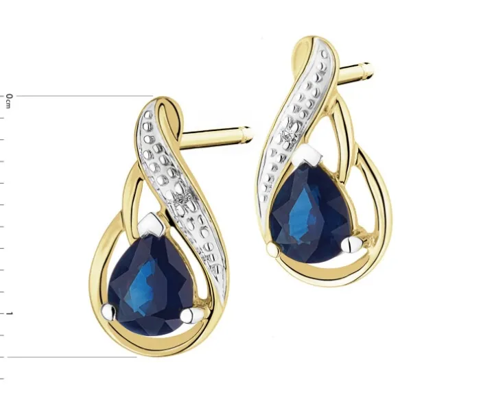 Kolczyki z żółtego złota z diamentami i szafirami - próba 375