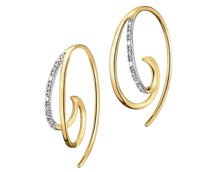 Kolczyki z żółtego złota z diamentami - 0,02 ct - próba 375