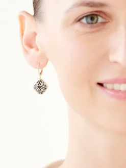 Kolczyki z żółtego złota z diamentami i onyksami - próba 375