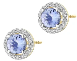 Kolczyki z żółtego złota z diamentami i tanzanitami - próba 585