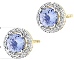 Kolczyki z żółtego złota z diamentami i tanzanitami - próba 585