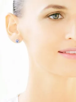 Kolczyki z żółtego złota z diamentami i tanzanitami - próba 585