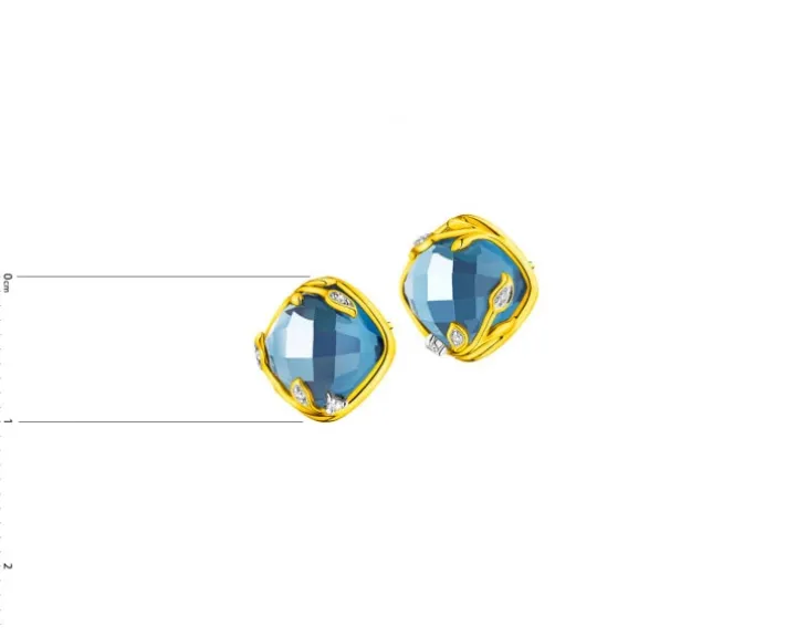 Kolczyki z żółtego złota z diamentami i topazem London Blue - próba 585