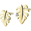 Kolczyki z żółtego złota z diamentami - monstera - 0,008 ct - próba 375