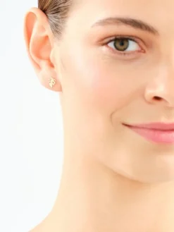 Kolczyki z żółtego złota z diamentami - monstera - 0,008 ct - próba 375