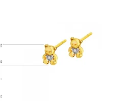 Kolczyki z żółtego złota z diamentami - misie - 0,006 ct - próba 375
